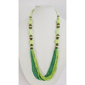 Continuous Statement Multi Strand Beaded Green Necklace 34" Opera  17" Drop